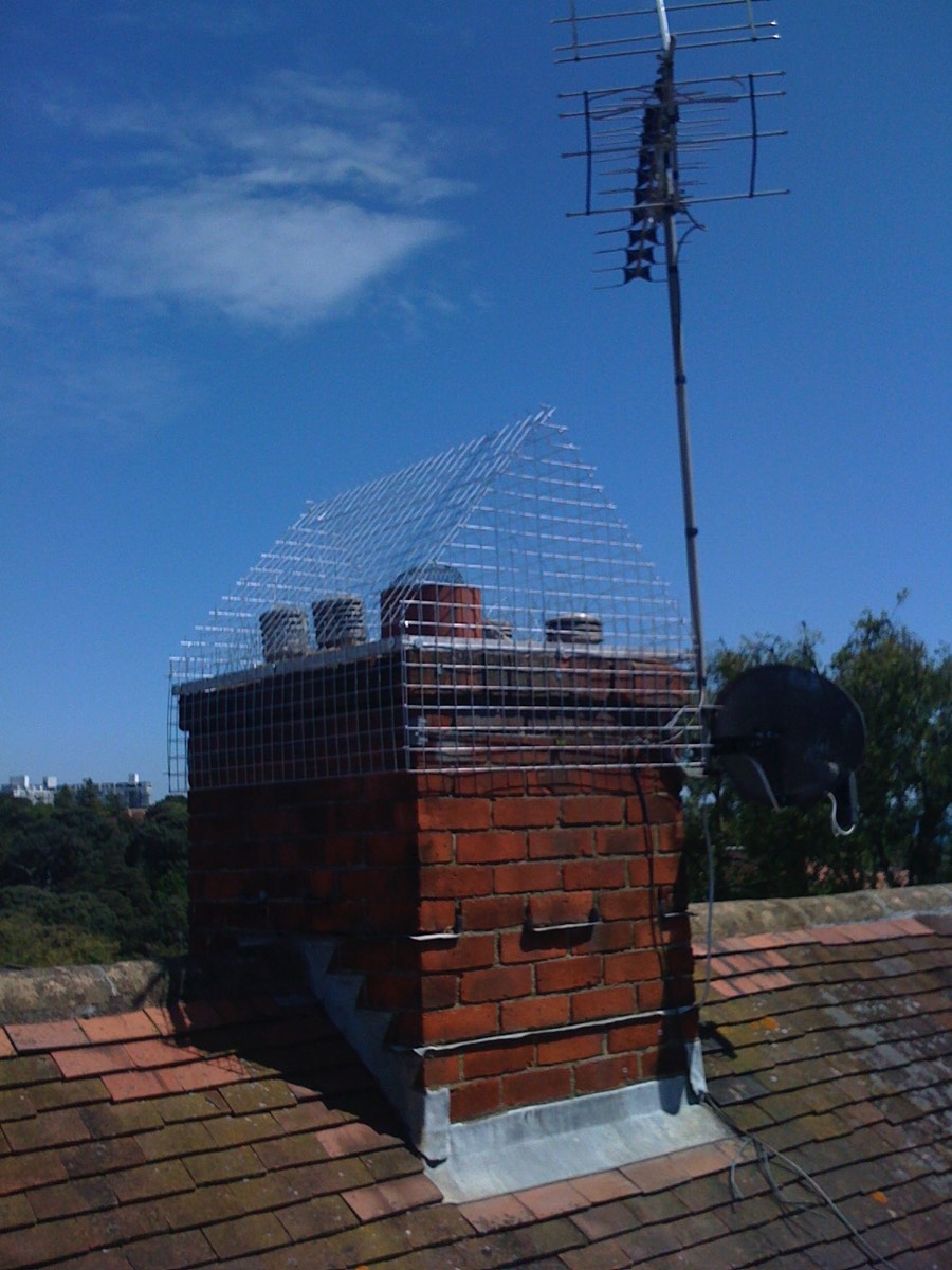 A steel chimney cage to prevent Gulls from nesting on top of a chimney stack in Bournemouth. 
